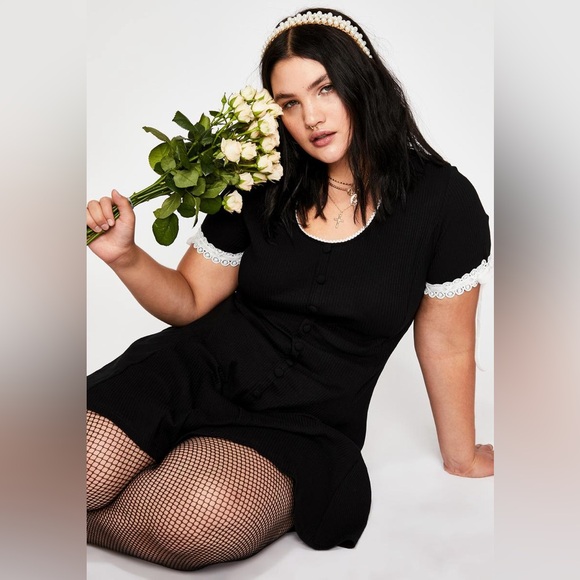 Dolls Kill Current Mood My Addams Gurl babydoll dress 3X wednesday lace trim EUC - Picture 6 of 11